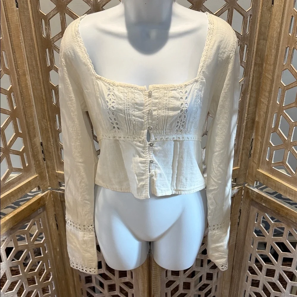 Free People Joi Eyelet Cropped Blouse size Small Off White